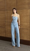 İp Askılı Sırt Gipe Detaylı Light Blue Jean Tulum