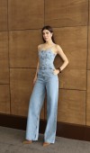 İp Askılı Sırt Gipe Detaylı Light Blue Jean Tulum
