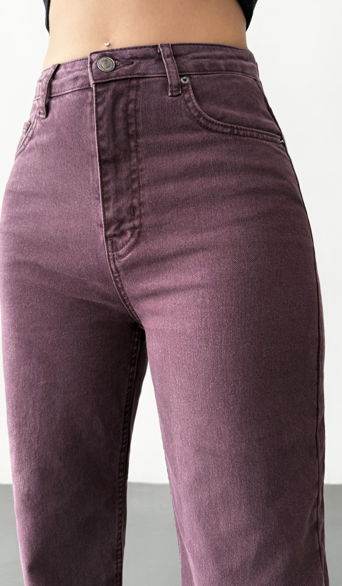 Kadın Yüksek Bel Bol Kesim Bordo Jean Pantolon