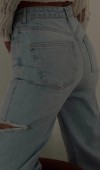 Yüksek Bel Kesik Detay Blue Wide Leg Jean Pantolon