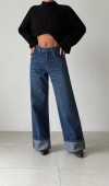 Yüksek Bel Bol Paça Dark Blue Wide Leg Jean Pantolon