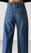 Yüksek Bel Bol Paça Dark Blue Wide Leg Jean Pantolon