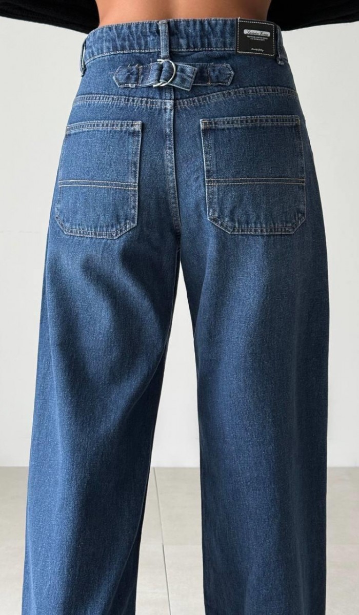 Yüksek Bel Bol Paça Dark Blue Wide Leg Jean Pantolon