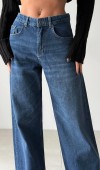 Yüksek Bel Bol Paça Dark Blue Wide Leg Jean Pantolon