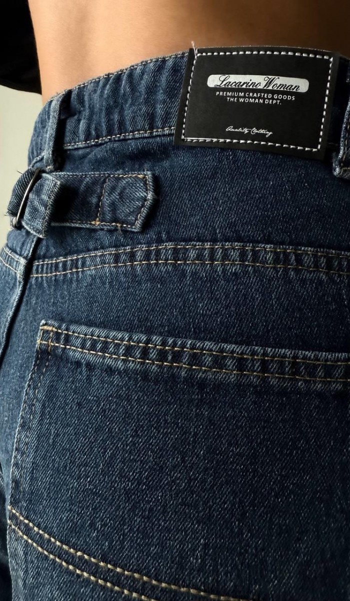 Yüksek Bel Bol Paça Dark Blue Wide Leg Jean Pantolon