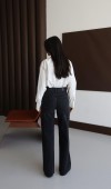 Yüksek Bel Rahat Kesim Baklava Desen Taş Detaylı Black Black Jean Pantolon