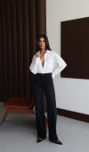 Yüksek Bel Rahat Kesim Baklava Desen Taş Detaylı Black Black Jean Pantolon