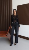 Yüksek Bel Wıde Leg Kalıp Boydan Taşlı Black Jean Pantolon