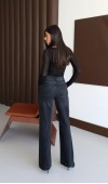 Yüksek Bel Wıde Leg Kalıp Boydan Taşlı Black Jean Pantolon