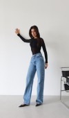 Kadın Yüksek Bel Boru Kesim Blue Jean Pantolon