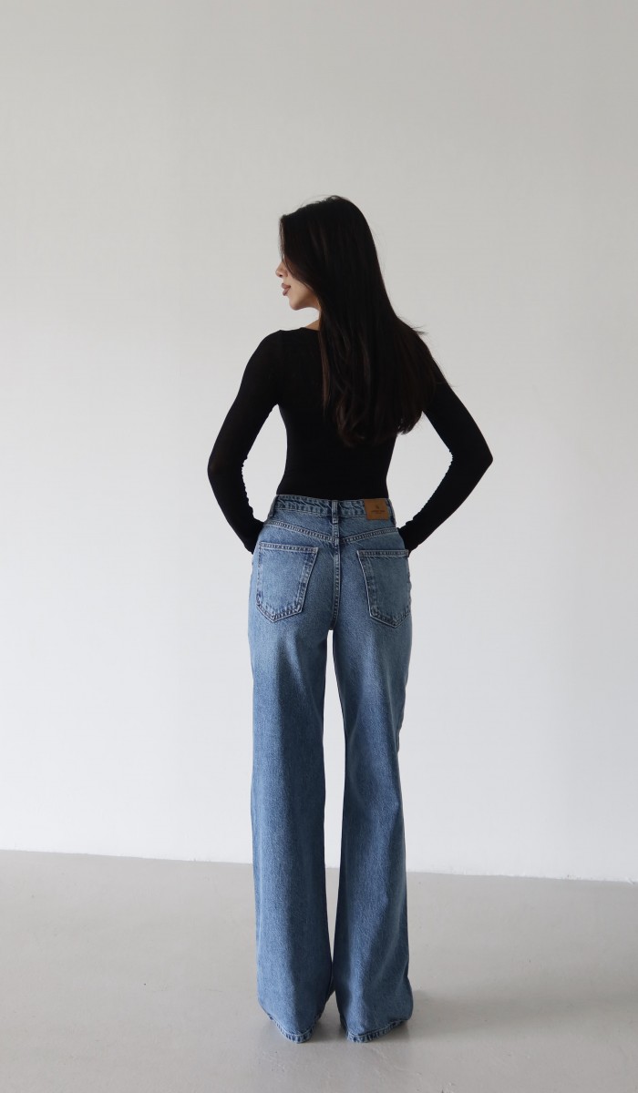 Kadın Yüksek Bel Boru Kesim Blue Jean Pantolon
