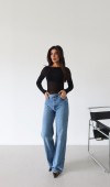 Kadın Yüksek Bel Boru Kesim Blue Jean Pantolon