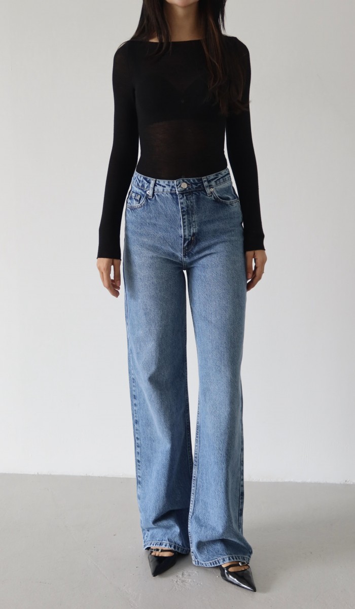 Kadın Yüksek Bel Boru Kesim Blue Jean Pantolon