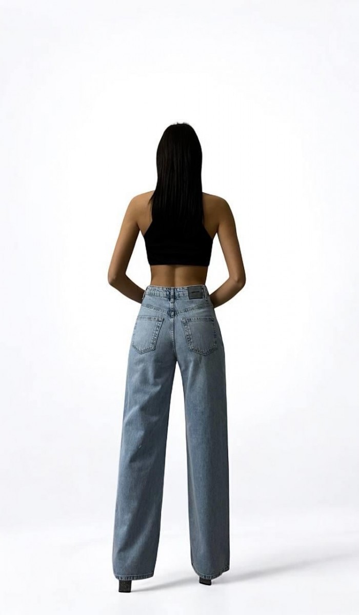 Yüksek Bel Bol Kesim Light Blue Jean Pantolon