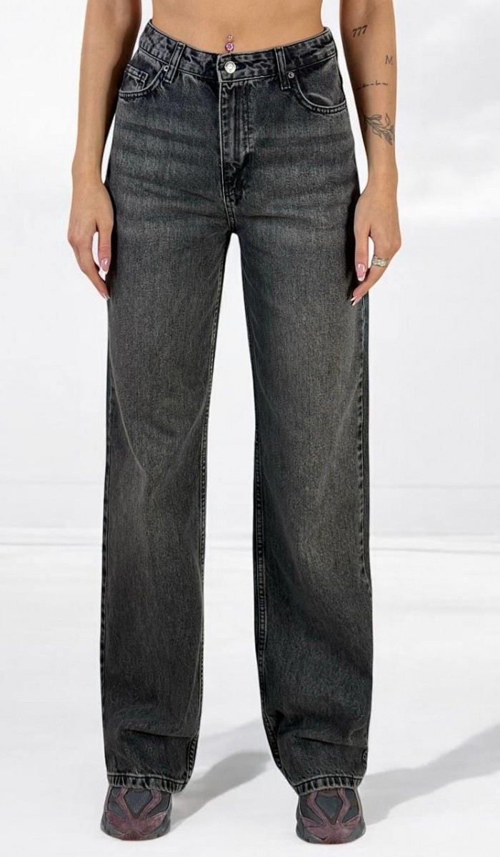 Kadın Yüksek Bel Bol Kesim Onyx Black Jean Pantolon