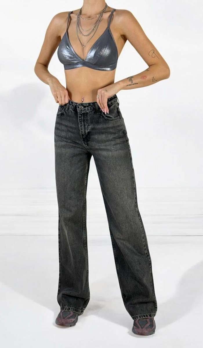 Kadın Yüksek Bel Bol Kesim Onyx Black Jean Pantolon