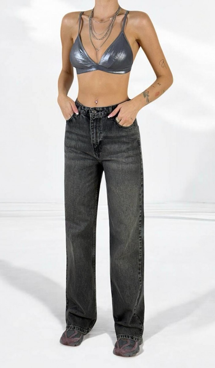 Kadın Yüksek Bel Bol Kesim Onyx Black Jean Pantolon