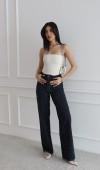Yüksek Bel Ön Tarafı Boydan Minik Taşlı Rinse Jean Pantolon