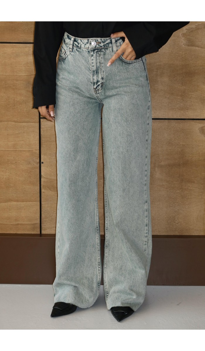 Yüksek Bel Boru Kalıp Lıght Green Jean Pantolon