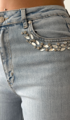 Yüksek Bel Cep Ön Cep Taş İşleme Detaylı Light Blue Jean Pantolon