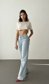 Yüksek Bel Cep Ön Cep Taş İşleme Detaylı Light Blue Jean Pantolon