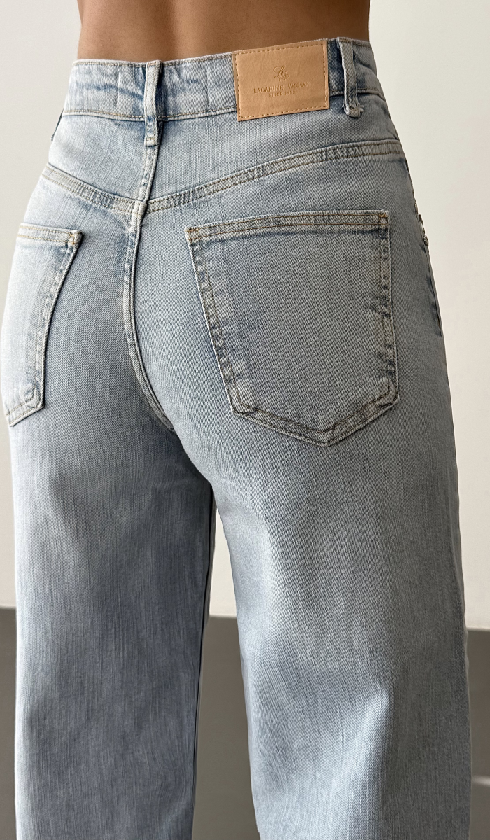 Yüksek Bel Cep Ön Cep Taş İşleme Detaylı Light Blue Jean Pantolon
