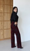Yüksek Bel Flok Baskılı Siyah Bordo Jean Pantolon