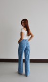 Yüksek Bel Geniş Kesim Wıdeleg Kalıp Çiçek Basklı Jean Pantolon