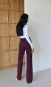 Yüksek Bel Geniş Kesim Çiçek Desenli Bordo Jean Pantolon
