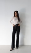 Yüksek Bel Kemer Zincir Detaylı Black Jean Pantolon