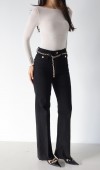 Yüksek Bel Kemer Zincir Detaylı Black Jean Pantolon