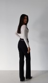 Yüksek Bel Kemer Zincir Detaylı Black Jean Pantolon