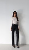 Yüksek Bel Kemer Zincir Detaylı Black Jean Pantolon
