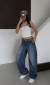 Düşük Bel Ters Kemer Detaylı Bej Tint Jean Pantolon