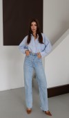 Yüksek Bel Taş Detaylı Lıght Blue Jean Pantolon