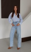 Yüksek Bel Taş Detaylı Lıght Blue Jean Pantolon