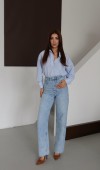 Yüksek Bel Taş Detaylı Lıght Blue Jean Pantolon