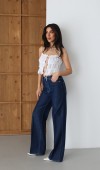 Yüksek Bel Sim Detaylı Wideleg Kalıp Rinse Silver Simli Jean Pantolon