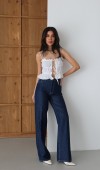 Yüksek Bel Sim Detaylı Wideleg Kalıp Rinse Silver Simli Jean Pantolon