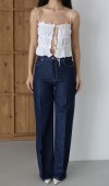 Yüksek Bel Sim Detaylı Wideleg Kalıp Rinse Silver Simli Jean Pantolon