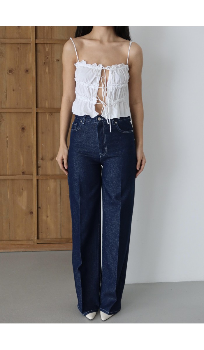 Yüksek Bel Sim Detaylı Wideleg Kalıp Rinse Silver Simli Jean Pantolon