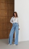 Yüksek Bel Ön Çapraz Kapama Detaylı Blue Jean Pantolon