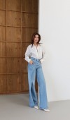 Yüksek Bel Ön Çapraz Kapama Detaylı Blue Jean Pantolon