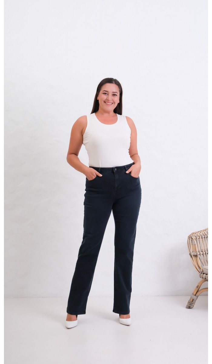 Yüksek Bel Boru Paça Battal Kesim Blue Black Jean Pantolon
