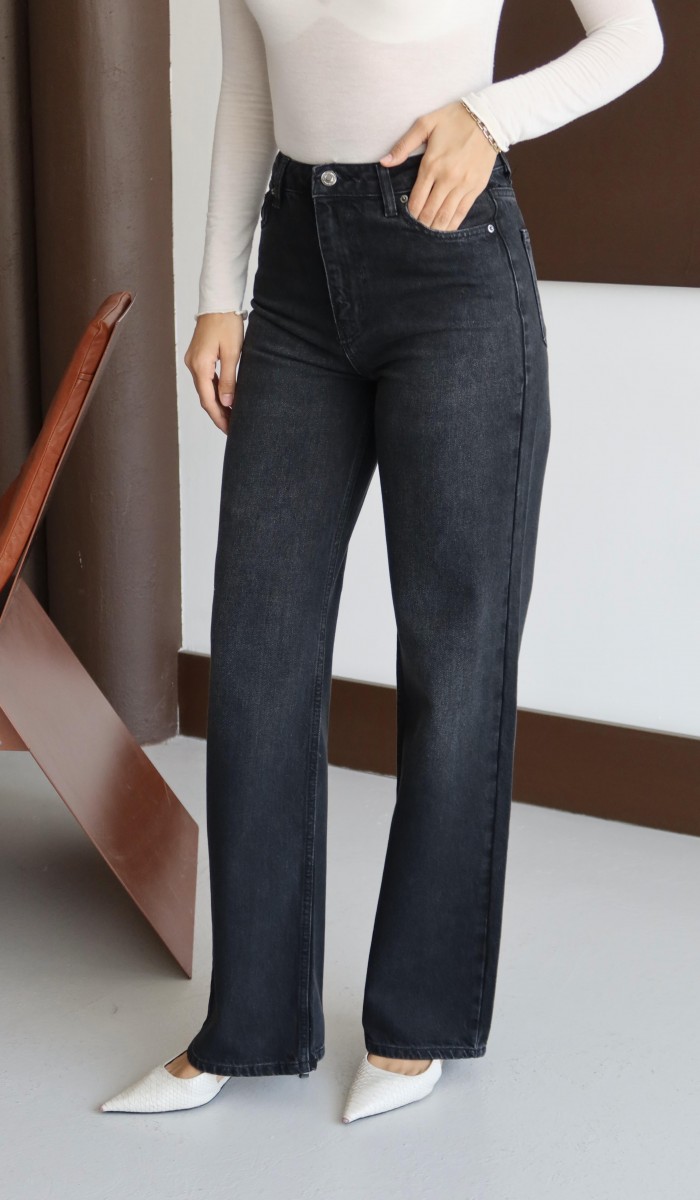 Yüksek Bel Rahat Kalıp Black Black Jean Pantolon
