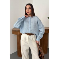 Bebe Mavi Nakışlı Oversize Gömlek STD