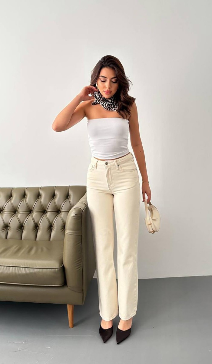 Bej Straightmania Jeans Pantolon L