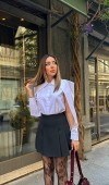 Beyaz Kol Detaylı Poplin Gömlek L