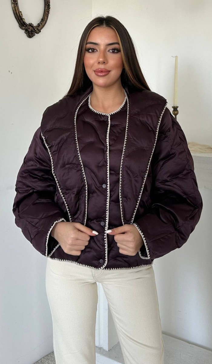 Bordo Süs Dikiş Detaylı Mont L Bordo Süs Dikiş Detaylı Mont L
