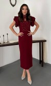 Bordo Işıltılı Elbise L